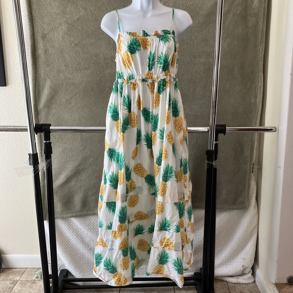 J Crew Tiered Pineapple Dress Sz 2 Boho Cottagecore Preppy Pockets Tiered